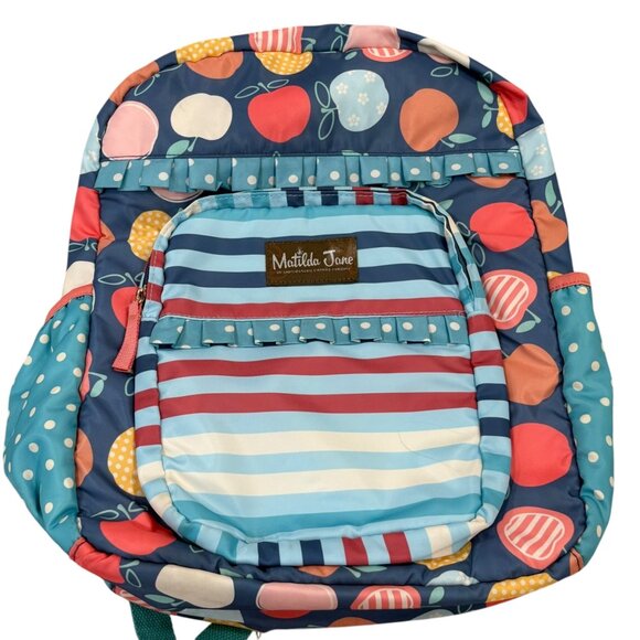 Matilda Jane "Homework Time" Colorful Fruit & Stripe Print Backpack NWOT
